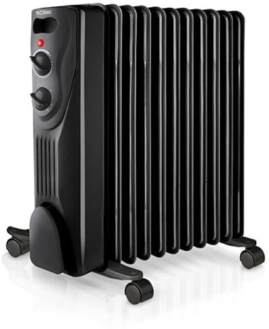 Solac - Radiador Eléctrico de Aceite 2300W | 11 Módulos | Bajo Consumo | Hasta 23m² | 3 Niveles | Termostato regulable | Sistema de Seguridad Protección Sobrecalentamiento | Calefactor | Negro