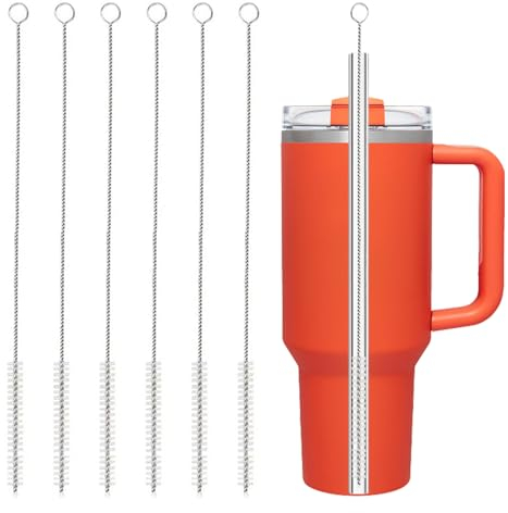 Ajedrmy Straw Cleaner Brush for Stanley, 6Pcs Reusable Extra Long Straw Cleaner for 40/30/20 oz Stanley Mug, 10mm Wide Drinking Straw Cleaning Brush for Sippy Cup, Water Bottle and Tubes