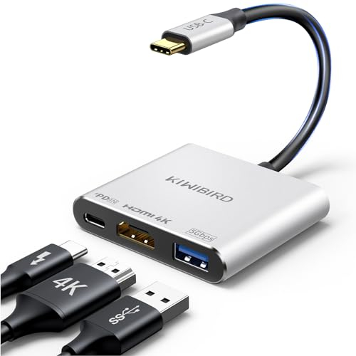 KiWiBiRD USB C Adapter HDMI, USB 3.0 Multiport Hub auf HDMI 4K USBC PD 100W Power Delivery 5Gbps Dock Verteiler, Kompatibel mit MacBook Air Pro Mac iMac iPad Pro iPhone 16 15 Galaxy S25 S24 Surface