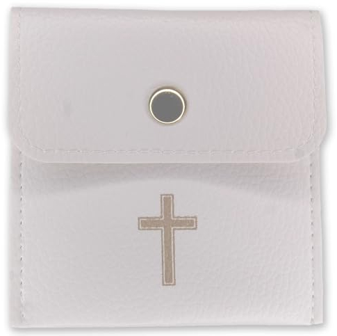 AXLorange Rosenkranz Etui mit gold Kreuz weiß Kunstleder ca. 8x8cm