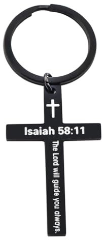 CHENVA Porte-clés avec verset de la Bible en acier inoxydable - Cadeau chrétien pour homme et femme, Isaiah 58:11 Noir, Large