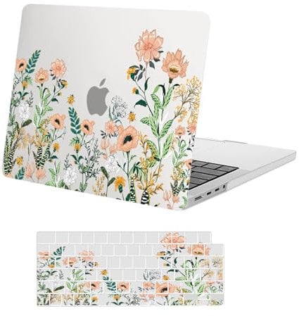MOSISO Compatible with MacBook Pro 14 inch Case 2024 2023 2022 2021 Release M3 A2918 A2992 M2 A2779 M1 A2442 Pro Max Chip, Plastic Wild Flowers Hard Shell & Keyboard Cover, Transparent