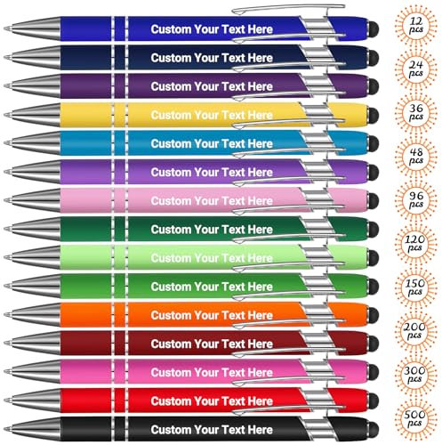 12 Pcs Personalised Pen For Business Personalised Pens For Women Men Personalized Engraved Pen In Bulk Personalised Gifts Customised Pen Writing Custom Pen With Black Ink Gift With Stylus Tips Office