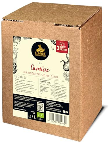 Bio Gemüsesaft 3L – 100% Direktsaft aus ausgewählten Bio-Gemüsesorten, ohne Zuckerzusatz, naturtrüb & ungesüßt – vegan & kaltgepresst im praktischen Bag-in-Box Karton