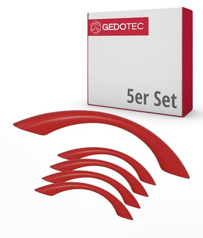 Gedotec Möbelgriffe für Kinderzimmer | Bohrabstand 96 mm | Farbe Rot | 5 Stück | Schubladengriffe Kunststoff | COLOUR | Türgriffe bunt | Möbelgriffe Kinder | schmale Griffe Möbel | Türgriffe Schrank