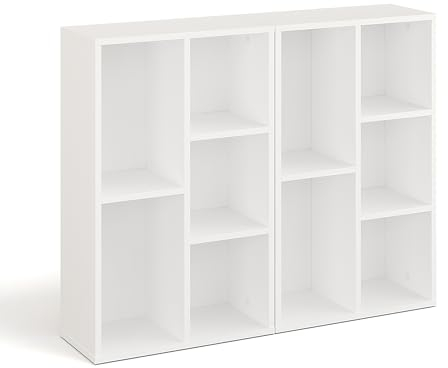 KOMTO Bücherregal Weiß 2er Set - Bücherschrank Regal Schmal mit 5 Fächern für Wohnzimmer, Kinderzimmer, Schlafzimmer | Book Shelf Sola 50B x 24T x 80H cm