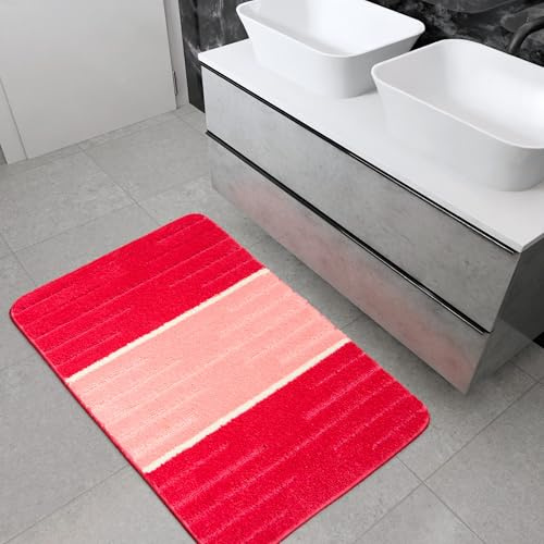 AKCILA COMO Bad Teppich Rosa 50x80 cm|absorbierende Badematte bunt | Bad Vorleger waschbar | Rechteckig Badewanne Rutschfest | Badewanne | Badematten & Badteppiche | Badezimmerteppich | Bathroom Rug