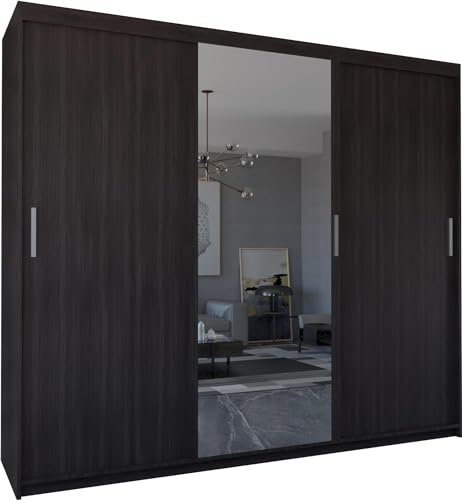 MN Furniture Harlem Sliding Door Wardrobe 250cm White, Grey, Black, Walnut, Wenge, Oak (Wenge, 250)
