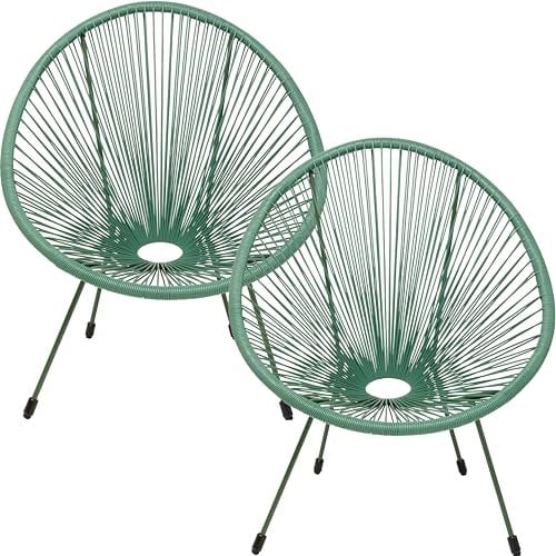 Kare Design Gartenmöbel Set Acapulco Mono, 2er Set, Grün, Indoor und Outdoor Sitzgruppe im Retro-Design, 2X Sessel, Gartenstühle, Lounge-Möbel für Balkon, Garten, Terrasse, Grünes Stahlgestell
