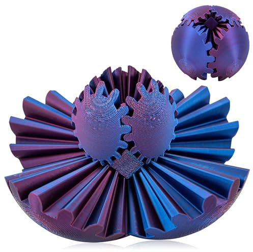 Gear Ball, Gear Ball imprimé en 3D, Spin Ball Cube Fidget Ball, Gear Sphere The Steampunk Whirling Wonder Fidget Gear Ball, Balle Anti-Stress 3D Gear et Jouet de Relaxation (Bleu-Violet)