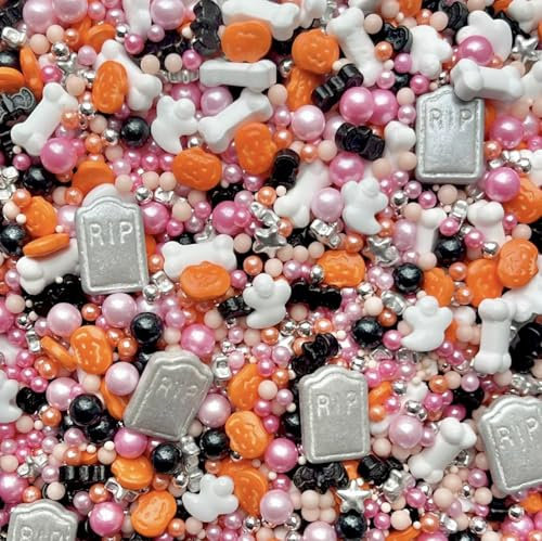 Halloween orange pink silver metallic vegan sprinkles edible pearls rods cupcake cake toppers biscuits pearls decoration 100s 1000s halloween party baking CREEP IT CUTE