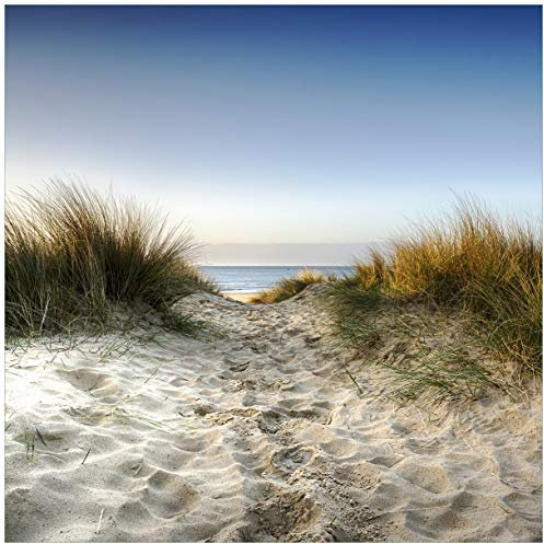 Wallario Glasbild Weg durch die Dünen zum Strand am Meer - 55 x 55 cm Wandbilder Glas in Premium-Qualität: Brillante Farben, freischwebende Optik