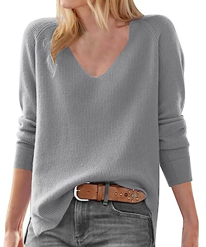 YCBMINGCAN Suéter para mujer con cuello de pico suelto y mangas de murciélago, cuello de tortuga, color blanco, gris, XXL