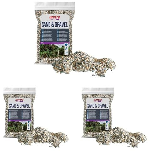 Amtra Policromo - Ghiaia Naturale per Acquario, Terreno Decorativo, Sabbia Multicolore a Grana Grossa 3-4 mm, 2 kg (Confezione da 3)