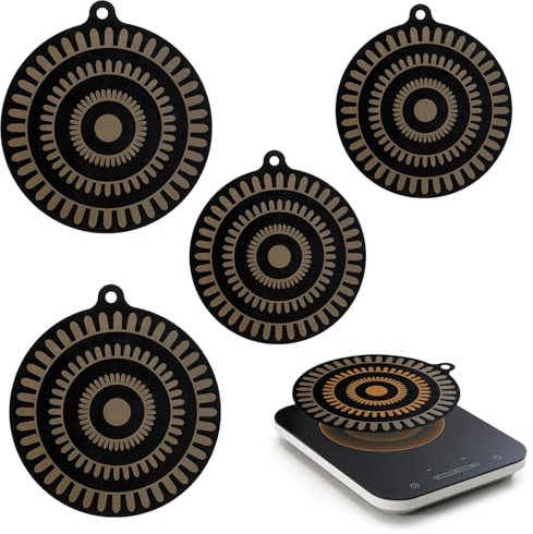 LURNODY 4 Stück Induktionsmatte, Induktionskochfeld Schutzmatte, Kochmatte Induktionsfeld, Herdabdeckplatte Pfannenuntersetzer, Cooktop Scratch Protector, Rutschfest, Runde 22cm/24cm