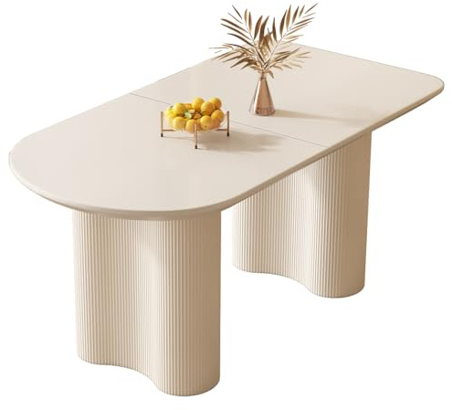 Weißer Esstisch mit Säulenbeinen, moderner minimalistischer Tisch für 4-6 Personen, ideal für Esszimmer, Küche und kleine Räume, platzsparendes Design, stilvoll und langlebig,Nur Esstisch. (140 cm)