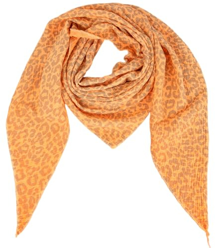 MIRROSI Damen Musselin Halstuch Made in Italy mit Leoprint oder Unifarben – Leichtes Dreieckstuch für Frühling & Sommer, Baumwolle, 200x80 cm (Leo Neo Orange Braun)