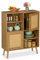 Relaxdays Sideboard, 2 Rattan-Türen, 4 offene Fächer, 2 Schrankfächer, 97x80x25 cm, Wohnzimmer, Küche, Kommode, Natur