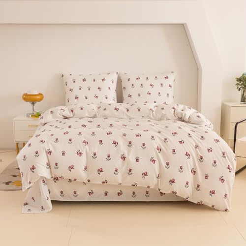 Cotton Market Biancheria da letto ÖKO-TEX 220x200 cm - Microfibra di cotone - Set di biancheria da letto 3 pezzi con cerniera - Copripiumino 220 cm e 2 federe 70x80 cm - Rosa/Beige