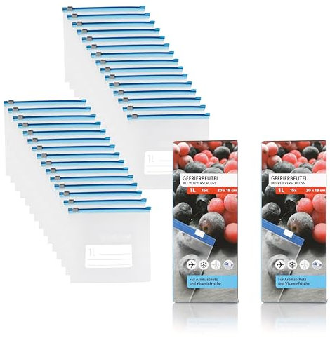 Vaily Zip Gefrierbeutel 30er Set - 1L Frischhaltebeutel zum wiederverschließen - Großes Set zur Lebensmittelaufbewahrung und Einfrieren