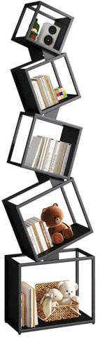 YMYNY Librería en Cubos, Estantería de Metal con 5 Niveles, Biblioteca, Altura 180 cm, Armario de Libros, Estante Abierto, Diseño geométrico, para Sala de Estar, Estudio Oficina, Negro HBC007B