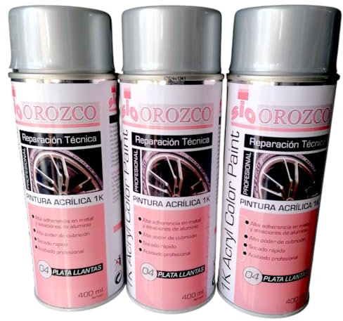 3x Pintura Llantas Coche en Spray Aluminio Plata 400ml.