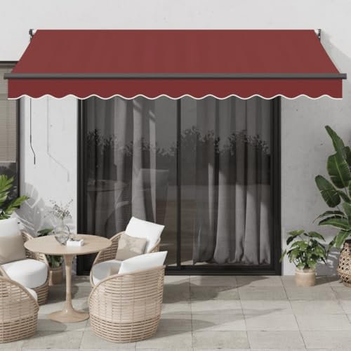 IKAYAA Elektrische markise 350x250 Elektrische Gelenkarmmarkise Markise mit Fernbedienung und Kurbel Sonnenmarkise Sonnenschutz-Burgunderrot-350 x 250 cm