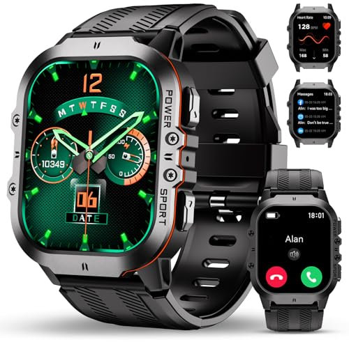 OUKITEL Orologio Smartwatch Uomo Militare con Funzione Telefono, 5ATM Impermeabile Rugged Smartwatch Digitale, 1.96 AMOLED, 120+ Modalità Sport con Cardiofrequenzimetro, Contapassi, per iOS/Android