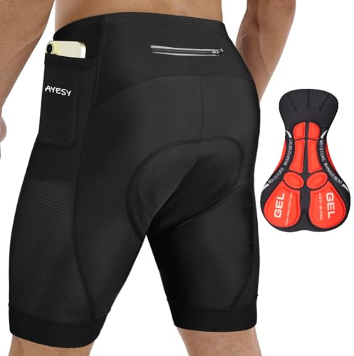 AYESY 3D Gel Padded Pantaloncini da Ciclismo Uomo, Motociclismo da Uomo con Imbottitura, Traspirante Asciugatura Rapida, Gel Seat Pad Resistente agli Urti in Bicicletta Senza Dolore Pantaloni M