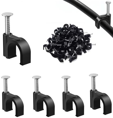 100PCS Round Cable Clips, 16MM Cable Nail Clips,Wire Tidy Clips, Durable Cable Wall Clips for Organizing Ethernet, USB Cable, Phone Line and TV Line-Black
