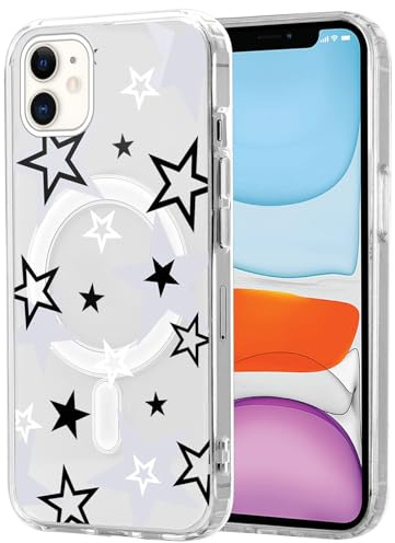 Phoona Magnetic Star Pattern Phone Case for iPhone 11 6.1, Clear Cute Print Phone Case for Girls Women, Aesthetic Slim Soft Shockproof Protective Phone Cover