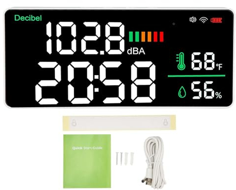 LED Decibel Meter 2.4G WiFi Wall Mounted 11 Inch LED Display Sound Level Meter with Temperature Humidity Time Monitoring for Home Office School ABS Material