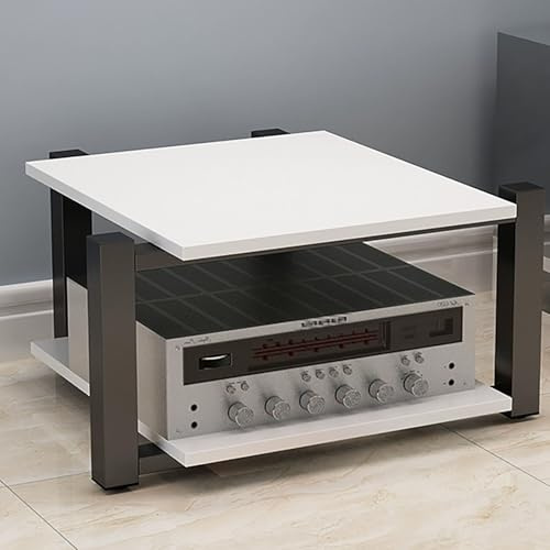 Audio-Regal mit 2/3/4 Etagen, HiFi-Ständer mit Stahlrahmen, offenes Stereo-Eckregal, Unterhaltung, TV-Regal, bodenstehend, Phono-Schrank, Metallaufbewahrung (weiß, 70 x 55 x 40 cm)