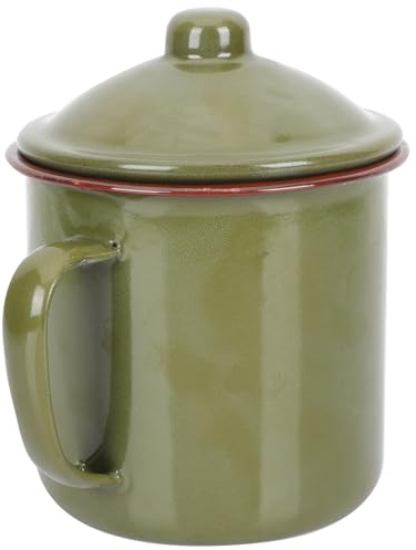 NUOBESTY Vintage Military Green Enamel Mug with Lid 10Cm Heat-Resistant Tea Cup Multi-Functional Water and Coffee Drinking Cup for Home and Outdoor Use