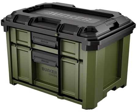 BUNKER Load-Up 2 Drawer Tool Box - Stacking Tool Storage Chest - 570mm | 570mm heavy-duty tool chest with auto-lock ball bearing drawers and impact-resistant design for workshop or van storage.