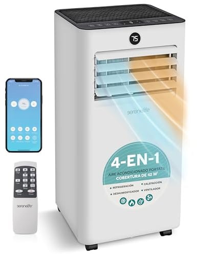 SereneLife Condizionatore Portatile 7000 BTU, Climatizzatore Portatile 4-in-1 con WiFi, Raffreddamento, Riscaldamento, Ventilatore e Deumidificatore, Pinguino Condizionatore 28 m², Casa, Ufficio