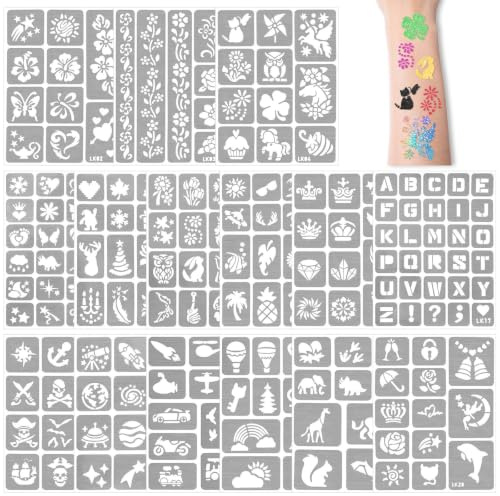 209 stycken tillfälliga tatueringsmallar set, glitter henna tatueringsmallar
