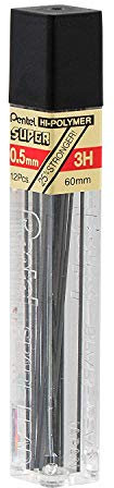 Pentel Hi-Polymer Super, Lot de 12 étuis de 12 mines pour porte-mines, 0,5 mm - 3H