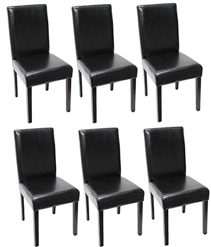 Mendler 6er-Set Esszimmerstuhl Stuhl Küchenstuhl Littau - Leder, schwarz, dunkle Beine