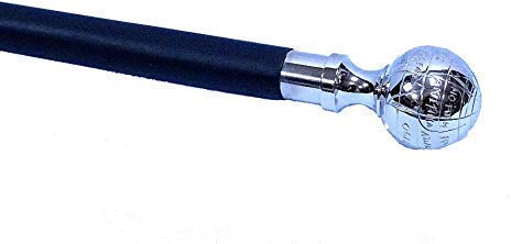 linoows Spazierstock, Gehstock mit silbernem Knauf als Weltkugel, schwarzer Schuss