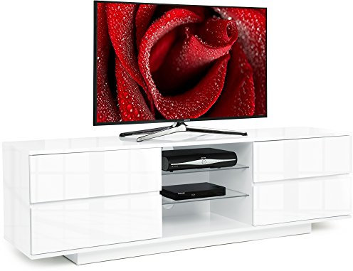 Centurion Supports Avitus High Gloss White with 4-High Gloss White Drawers & 3-Shelf 32-65 LED/LCD/Plasma Cabinet TV Stand