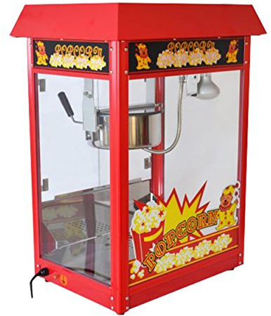 Große Popcornmaschine für knusprige Popcorn mit Wärmeplatte und Innenbeleuchtung - 1600 Watt ca. 5 Kg Popcorn pro Stunde - Maße 595 x 460 x 820 mm - Gewicht ca 23 kg