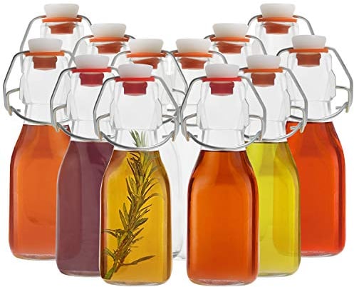Kurtzy 12er Pack Kleine Flaschen Zum Befüllen- 100ml Glasflaschen mit Bügelverschluss - Traditionelle Vintage-Stil Klare Flaschen für Eierlikör, Schnaps, Getränke, Bier, Öl, Essig & Wasser