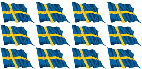 Indigos UG Schweden Aufkleber Fahne - wehend - Miniflaggen - 12 Stück - 50x31mm - selbstklebende Folie - Mini Sticker - Minifahnen - Flagge für Auto, Laptop, Modellbau