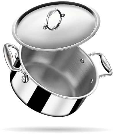 stahl Triply Stainless Steel Sauce Pot with Lid | Stainless Steel Casserole | Tri Ply Biryani Pot with Induction Base | Artisan 4118, Dia 18 cm, 2 L (Serves 3 People)