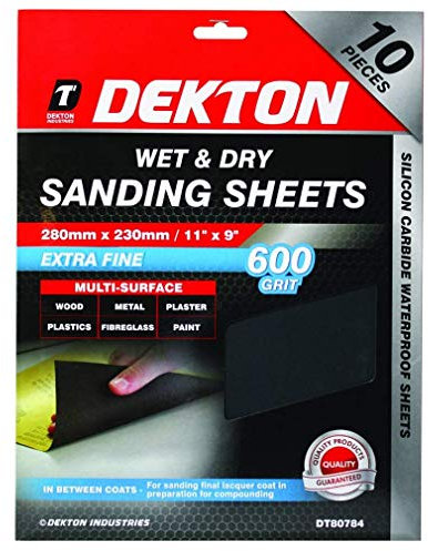 Dekton 10PC Wet & Dry Sanding Sheets 230mm/ Extra Fine - 600 Grit | Tougher & Quicker than Ordinary Sandpaper | Ideal for Paint & Varnish Removal | Multi-Surface Wood, Metal, Plaster, Plastics & Paint