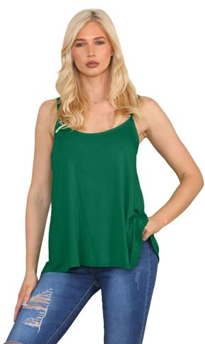 janisramone® Strappy Camisole Tops for Women, Flared Swing Scoop Neck Womens Tank Tops, Plain Sleeveless Stretchy Summer Vests, Ideal Casual and Party Wear