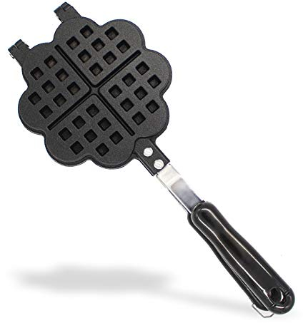 Stove top Cast Alluminium Waffle Iron Belgian Heart Waffle Maker Ideal for Valentine's Day Gift Kitchen Tool,Heart-Shape Waffle