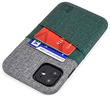 Dockem iPhone 11 Handyhülle mit Kartenfach: Brieftasche Handytasche mit Integrierter Metallplatte für Magnet-Halterung [6.1 Luxe M2, Grün und Grau]