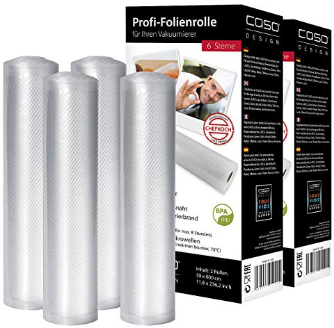 CASO DESIGN 4 Profi-Folienrollen, 30 x 600 cm, für Balken-Vakuumierer (Vakuumbeutel)